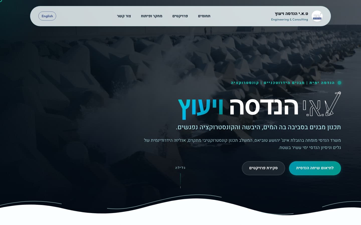 The tay.co.il homepage: a Hebrew hero over a breakwater photograph